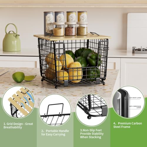 2 Pack Stackable Potato Onion Bins, Pantry Organizers and Storage