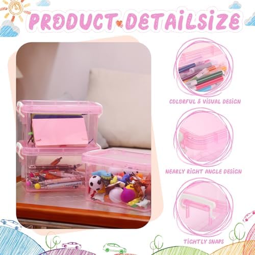 Wenqik 6 Pack Colorful Plastic Storage Bins with Lids, Pink