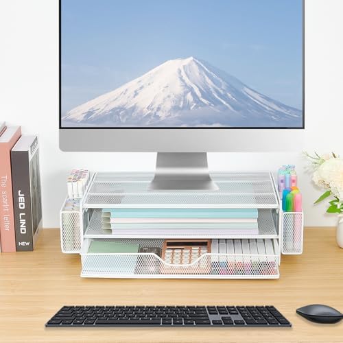AUPSEN Computer Monitor Stands Riser，2-Tier Desk Organizers and Accessories, Office Desk Accessories Organizer with Draw