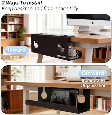 Under Desk Cable Management Tray No Drill, 17" Cable Organizer with Clamp