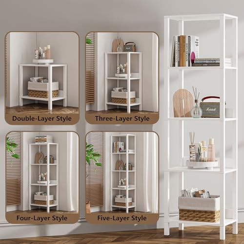VIMBER 5-Tier Bookshelf with Anti-Fall Baffle, Tall Bookcase for Books, Garage Kit, CDs, Movies, Industrial Standing Boo