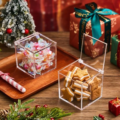 Blulu 8 Pcs Clear Acrylic Box with Lid, 3.15 x 3.15 x 3.15 Inch, Flip Style