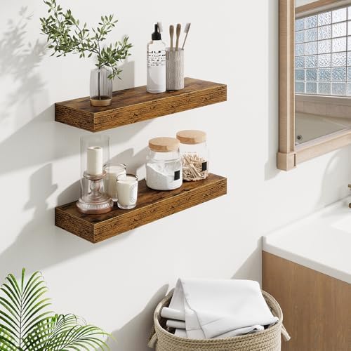 Fun Memories Floating Shelves Bathroom for Wall Mounted Shelves, 20 Inch Wood Shelf Set of 2, Home Storage & Display Dec