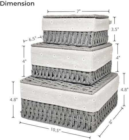 GIB Small Wicker Storage Baskets with Lid/Liner Woven Cute Decorative Boxes