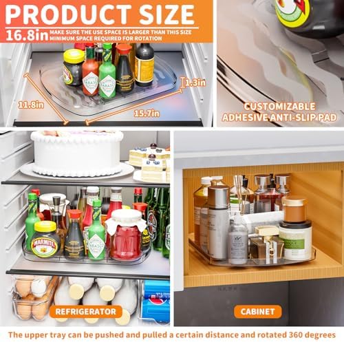 Yieach Clear Refrigerator Lazy Susan Turntable,15.7''x11.8'',Rectangular Fridge Turntable Organizer,Large Rotating Fridg