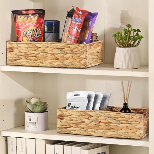 Vagusicc 2 Section Wicker Storage Basket, Set of 2 Hand-woven Water Hyacinth Storage Baskets, Toilet Tank Basket, Small 