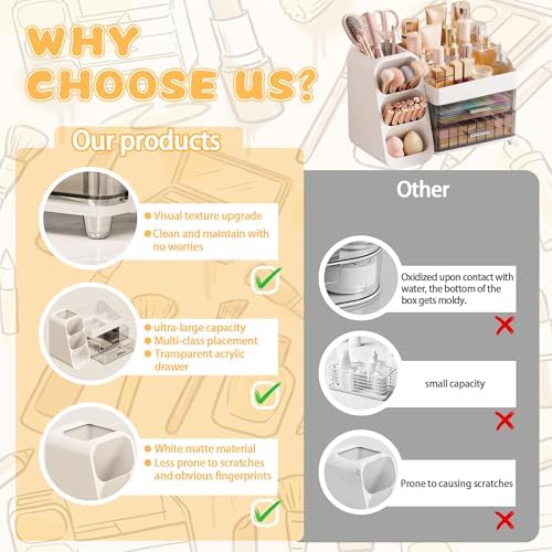 Large Capacity Makeup Organizer Countertop with Makeup Brush Holder for Vanity, Thickened Material, Bathroom Countertop 