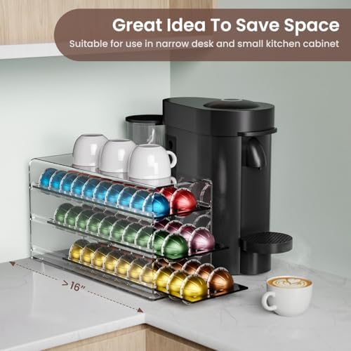 Acrylic Coffee Pod Drawer for Nespresso Vertuo Capsules, 3 Tier 60 Capacity Pods Organizer for Countertop Coffee Bar Hom