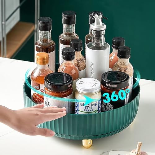 360 Rotating Makeup Perfume Organizer Skincare Tray, Small Teal Green