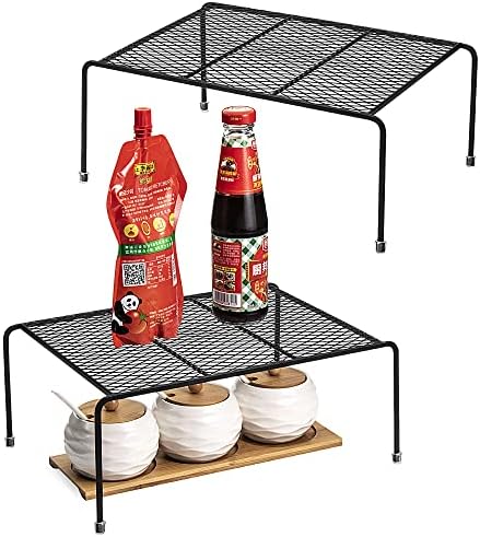 Lonian Kitchen Cupboard Organiser [ 2 Pack ], Home and Kitchen Storage Shelf Wire Rack for Kitchen Cabinets, Counter-Top
