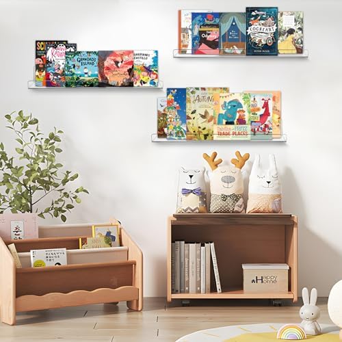 AMEITECH Clear Acrylic Wall Display Shelves 10 Pack, 15 Inch Acrylic Shelf Wall Organizer and Storage for Collectibles, 