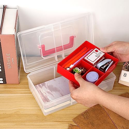 JUXYES Plastic Fishing Tackle Box Organizer with Removable Dividers, Clear Fishing Tackle Storage Boxes with Handle, 2 L