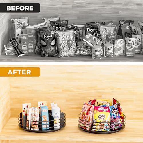 Snack Organizer - Versatile Snack Storage, Lazy Susan with Convenient Grab-and-Go Design, Metal Snack Holder for Home, O