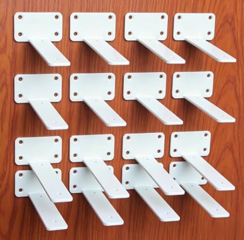 16 Pack - 9 inch White Hidden L Shelf Bracket (1/5 Inch Thicked) Iron Floating Shelf Brackets Rustic Industrial Metal Br