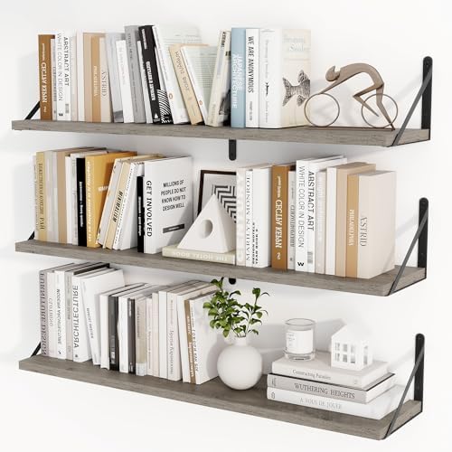 Heimlove Floating Book Shelves for Wall,35.4 Inches Long Wall Mounted Bookshelves,Heavy Duty Bracket Shelves for Living 