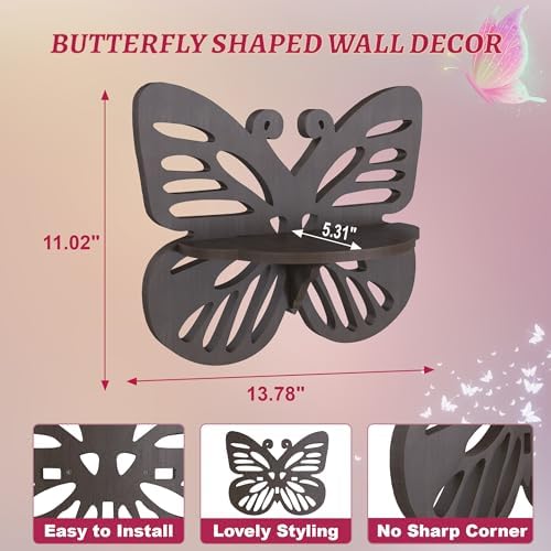 Butterfly Shaped Nursery Wall Deor, Solid Wood Floating Shelves, Small Decorative Shelf Wall Mounted, Cute Display Rack 