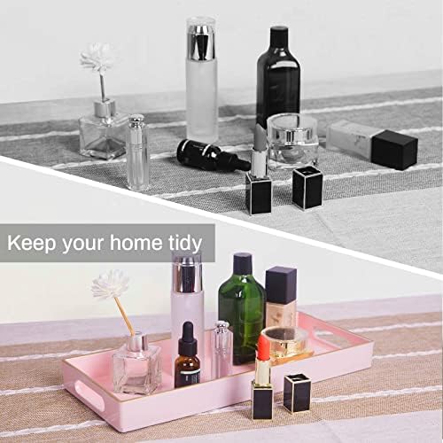 MAONAME Pink Vanity Tray Set of 2, Rectange Toilet Tank Trays with Handles