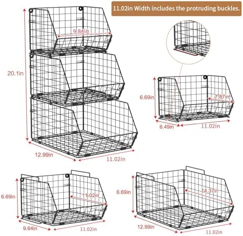 3-Tier Stackable Wire Baskets, Fruit and Vegetable Storage for Counter