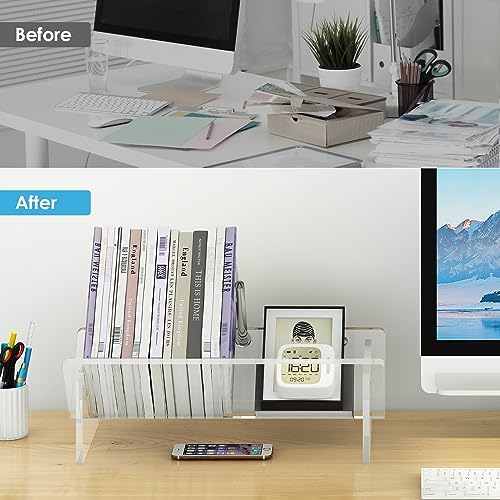 RekRang Acrylic Desk Bookshelf,Small Desktop Bookcases Clear Book Shelf Organizer for Home Office School,Book Stand Disp