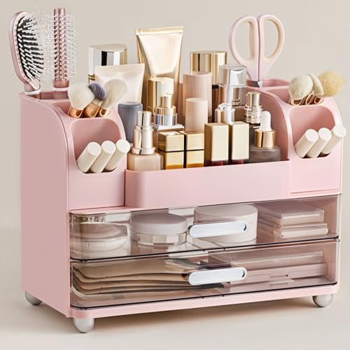 HBlife Makeup Organizer for Vanity with Brush Holder, Large Bathroom Countertop Cosmetic Organizer Skin Care Storage, Ea