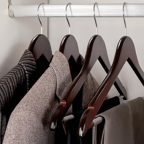 TOPIA HANGER Wooden Coat Hangers 30 Pack, Cherry Wood Suit Hangers with Non Slip Pants Bar, 360° Swivel Hook and Shoulder Notches for Camisole, Jacket, Pants, Smooth Finish Clothes Hangers - CT34M30