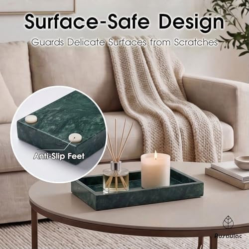 Natural Marble Tray Heavyweight Stone Vanity Tray for Bathroom Countertop, Coffee Table & Dresser - Handcrafted Rectangu