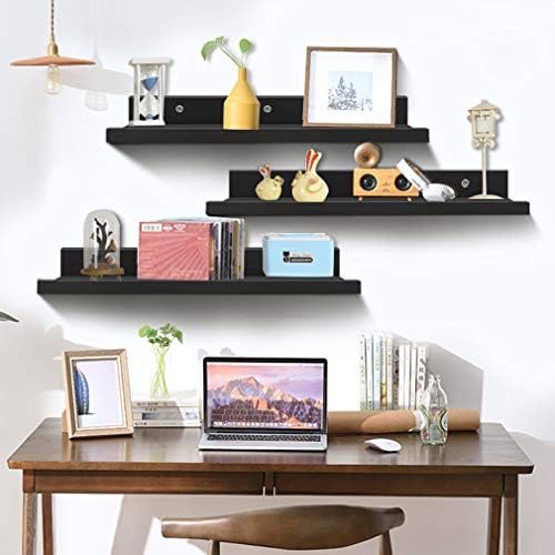 Lavezee 36 Inch Black Floating Wall Ledge Shelves Set of 3, Photo Picture Ledge Shelf with Lip for Office, Bedroom, Livi