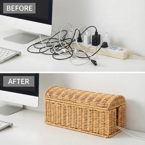 PP Rattan Cable Management Box to Hide Cords and Power Strip