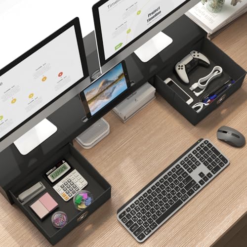 WESTREE Dual Monitor Stand Riser with Two Drawers, Extra Large Storage Monitor Stand for 2 Monitors, Desktop Oraganizer 