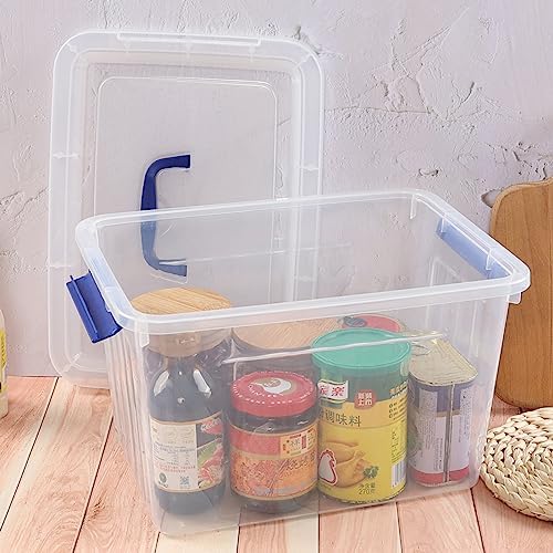 Anbers 12 Quart Clear Plastic Bin with Lid, Latching Box with Blue Handle