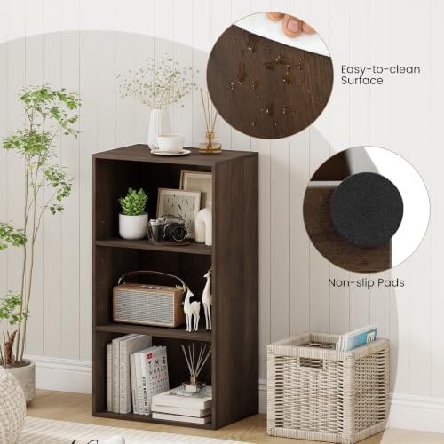 GIANTEX 3 Shelf Bookcase, Bookshelf Cube Storage Organizer, Dark Walnut