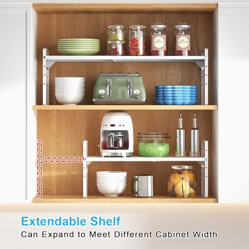 15.5 to 25.5 Inch Expandable Kitchen Cabinet Organizer Shelf, 30 LBS Heavy Duty Stackable Kitchen Counter Storage Shelve