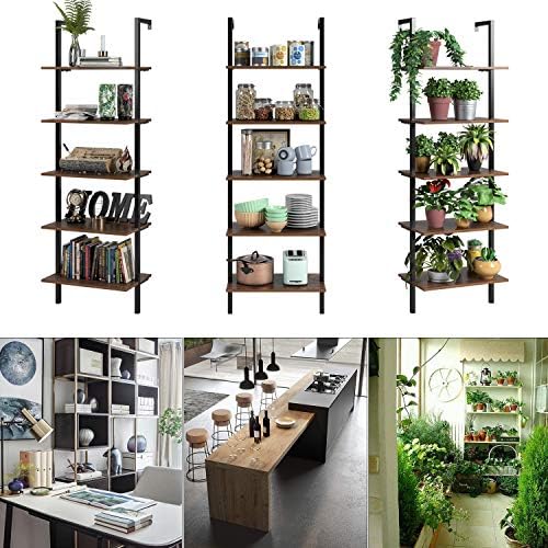HHS 5 Tier Ladder Shelf, Wall Mounted Bookcase Dispaly Storage Rack Plant Flower Stand for Home Office, 23.6 x 7.3 x 72.