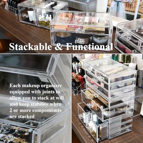 Sea Team 3-Tier Stackable Clear Acrylic Makeup Organizer with Drawers