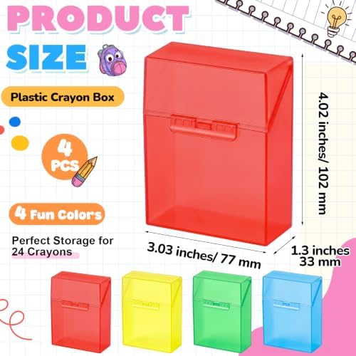 Clabby 4 Pcs Clear Plastic Crayon Boxes Hold 24 Count, Primary