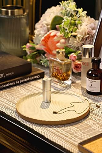 Vanity Tray with Brown Trim - Candle & Perfume Holder Organizer - Decorative Round White 8"8" Countertop Tray for Bathro