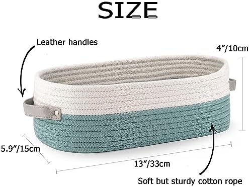 Cotton Rope Woven Toilet Paper Baskets for Organizing Decorative for Boho Decor Small Storage Gift 13"x5.9"x4" Mint Gree