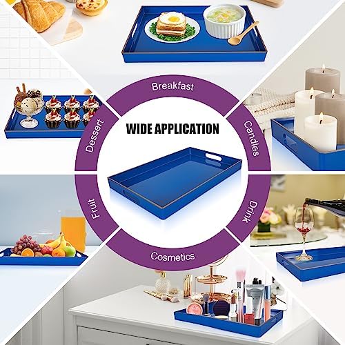 Gifturbo Blue Serving Tray,Decorative Serving Trays with Handles, Coffee Table Tray Ottoman Rectangular Plastic Tray for