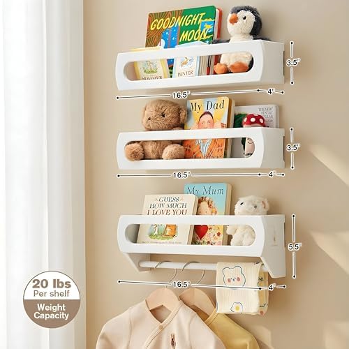 Nursery Shelves for Wall, Premium Bamboo Wood, Fully Assembled - Nursery Book Shelves, Book Shelf for Kids Rooms, Multi-