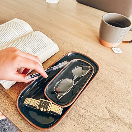 Mora Ceramic Decorative Tray - Rectangle 6.4in Dish for Jewelry, Perfume, Makeup, Accessories, Candle, in The Bathroom V