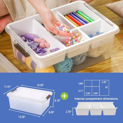 MACOPRO 17QT Clear Plastic Box Craft Storage Bin with Removable Tray & Lid