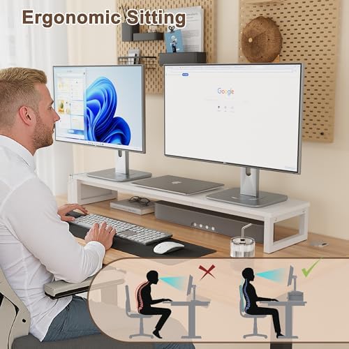LAND·VOI Dual Monitor Stand Riser,41.5'' Long Monitor Stand for 2 Monitors, Wood and Steel Computer Monitor Stand, Deskt