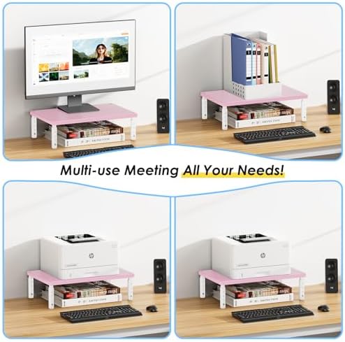 ECOLOVI Adjustable Wood Computer Monitor Stand Riser, Office Desk Organizer and Accessories for Monitor, Laptop, PC, Pri