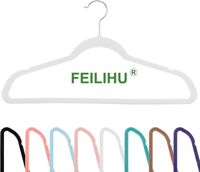 Velvet Clothes Hangers (50 Pack) Heavy Duty Durable Suit Hanger Vibrant Color Hangers Lightweight Space Saving Coat Hangers for Closet -White/Rosegold