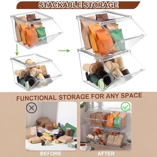 Yerliker 12 Pcs Clear Plastic Storage Bins with Lids Stackable Pantry Storage Organizer Kitchen Cabinet Organizers Ideal