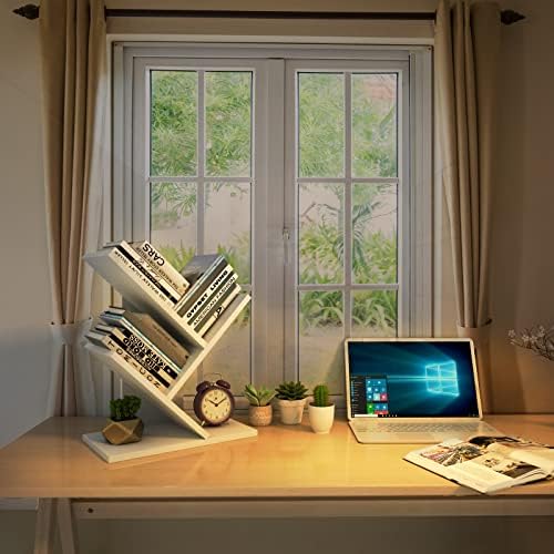 Godferyxin Small Bookshelf, 3-Tier Wood Tree Bookshelf with Office,White