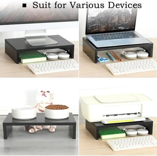 TEAMIX 2-Pack Wood Monitor Stand Riser for Desk , Black