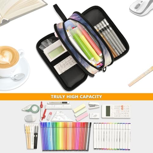 Unicorn Cat with Wings Pencil Case Box Boys Girls Large Pencil Pouch Zipper Compartments Big Capacity Stationery Pen Bag Organizer for Kids Teens Adults School Office