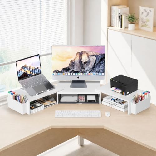 AUPSEN Dual Monitor Stand Riser with 2 Pen Holders, Desk Organizer, White