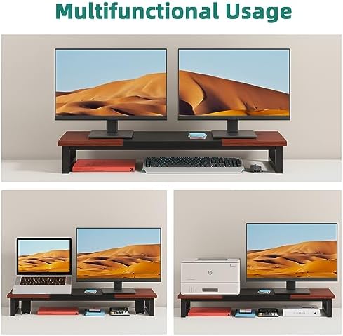 YAOHUOO Dual Monitor Stand Riser, 39Inch Large Monitor Stands for 2 Monitors, Computer Monitor Stand, Wooden Desktop Ora